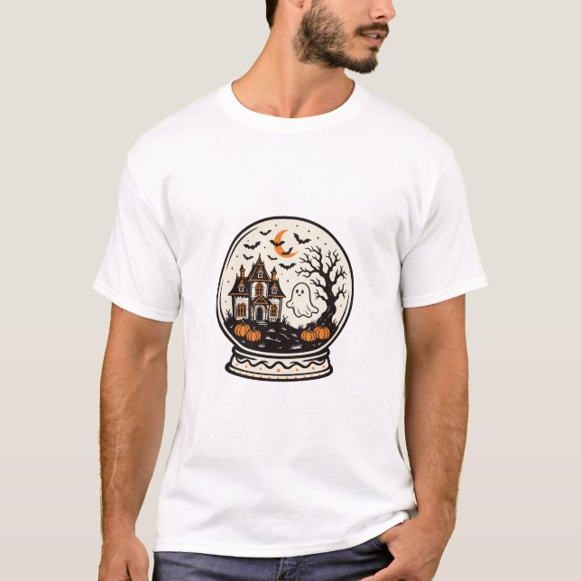 T-shirt Maison Hantée Halloween Boule à Neige (Devant)
