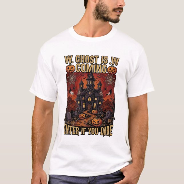 T-shirt Maison Hantée Halloween Fantôme Arrive Citrouilles (Devant)