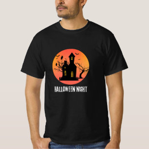 T-shirt Maison Hantée Nuit d'Halloween Hiboux Pleine Lune