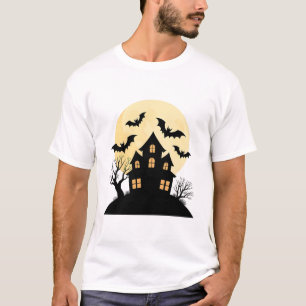 T-shirt Maison hantée Silhouette avec Pleine lune et chauv
