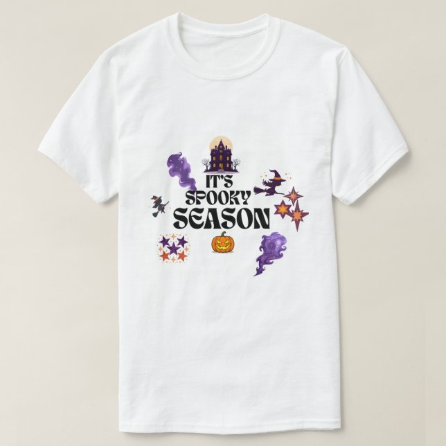 T-shirt Maison Hantée Violet Effrayant Design Halloween (Design devant)
