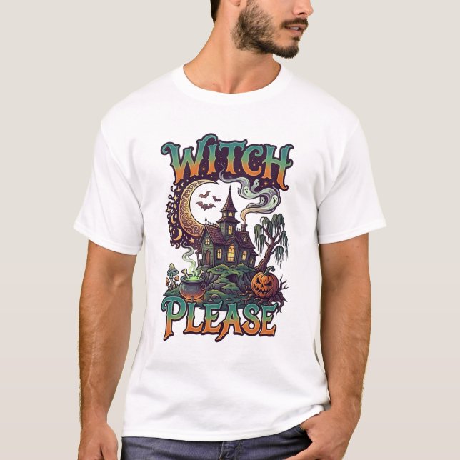 T-shirt Maison Hantée Witch Please Chaudron Croissant de L (Devant)