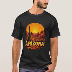 T-shirt Maison Rétro Arizona État AZ Désert Coucher de Sol