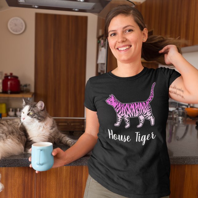 T-shirt Maison Tiger Funny Chat Rose Dame (Créateur téléchargé)