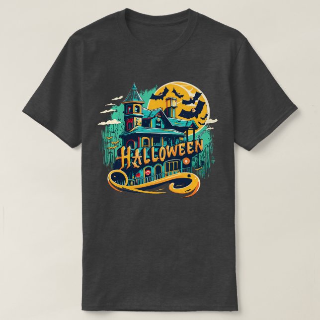 T-shirt Maison vintage d'halloween avec fantôme (Design devant)