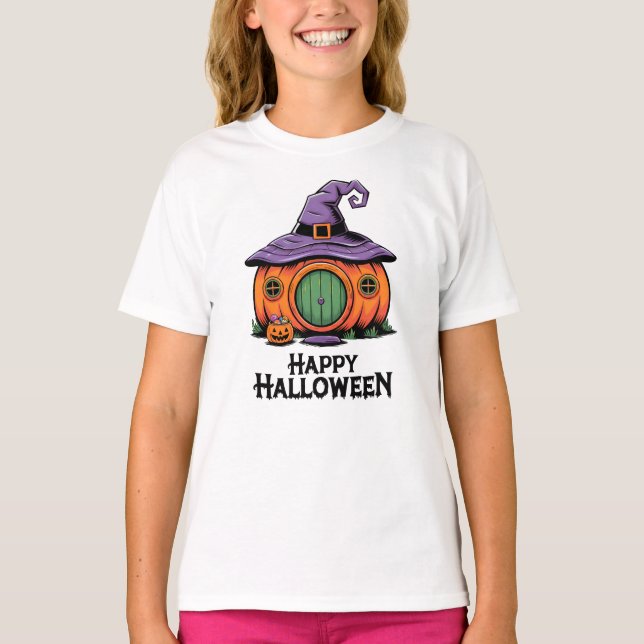T-shirt Maisonnette Citrouille et Chapeau de Sorcière pour (Devant)