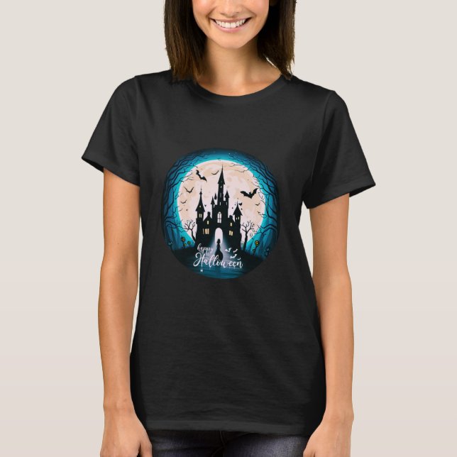 T-shirt Maisons hantées Pleine lune chauves-souris Hallowe (Devant)