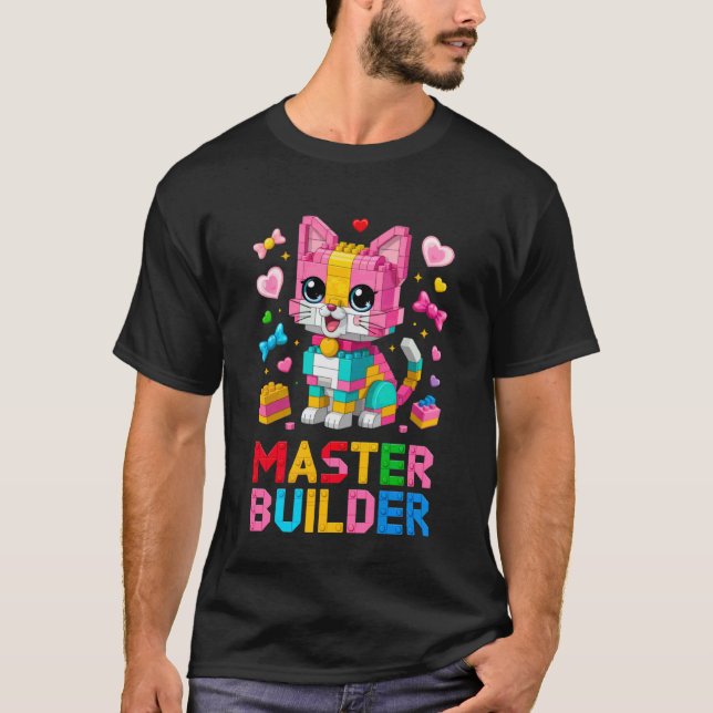 T-shirt Maître Constructeur Amateur de Chat Briques Blocs  (Devant)