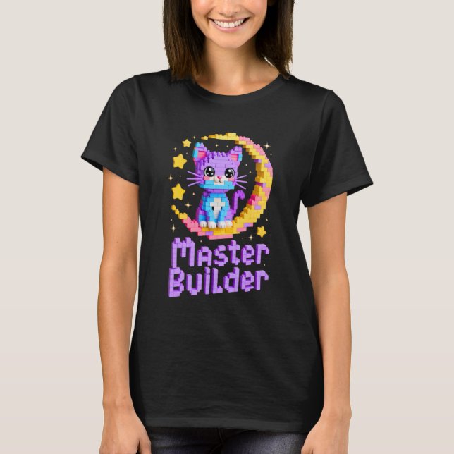 T-shirt Maître Constructeur Amateur de Chat Briques Blocs  (Devant)