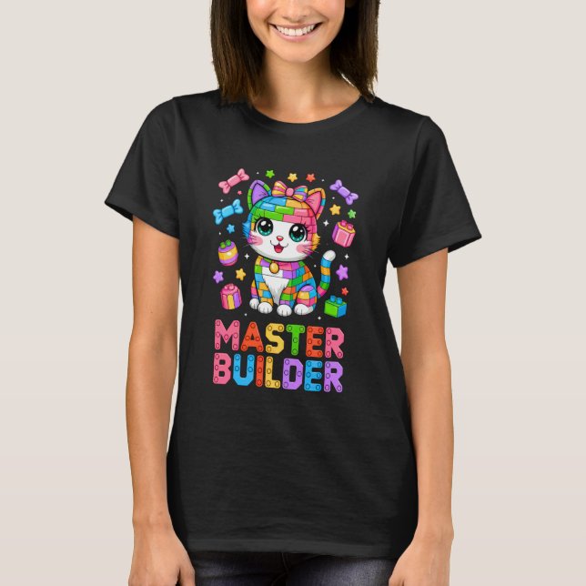 T-shirt Maître Constructeur Amateur de Chat Briques Blocs  (Devant)