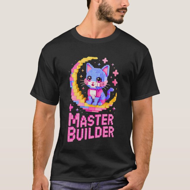 T-shirt Maître Constructeur Amateur de Chat Briques Blocs  (Devant)