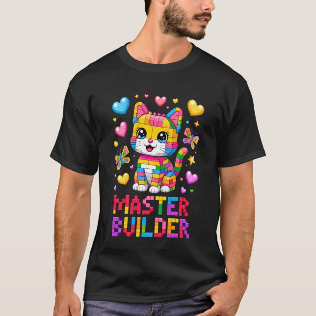T-shirt Maître Constructeur Amateur de Chats Briques Blocs (Devant)