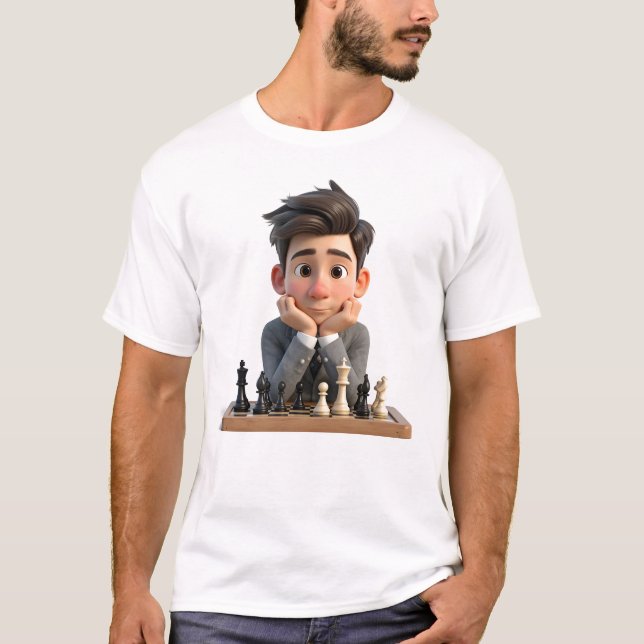 T-shirt Maître d'échecs de dessin animé 3D pensif (Devant)