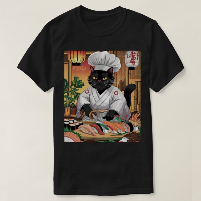 T-shirt Maître Sushi Chat Noir (Design devant)