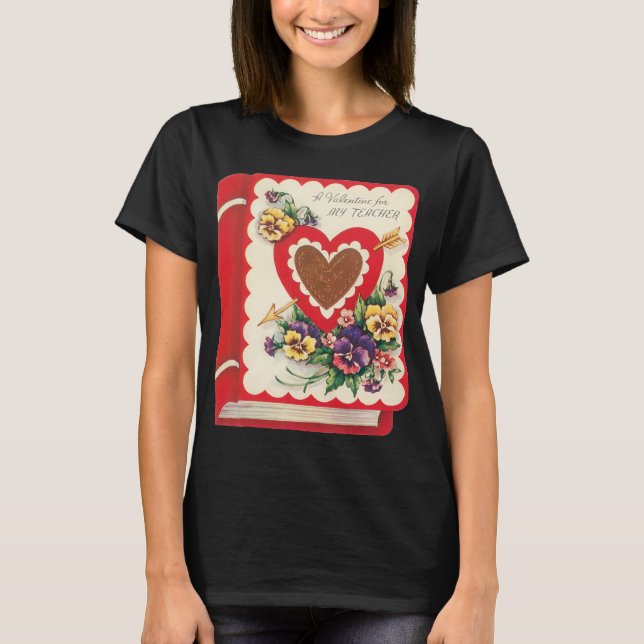 T-shirt Maîtresse Valentine, Cœurs et Fleurs de Livre Anci (Devant)