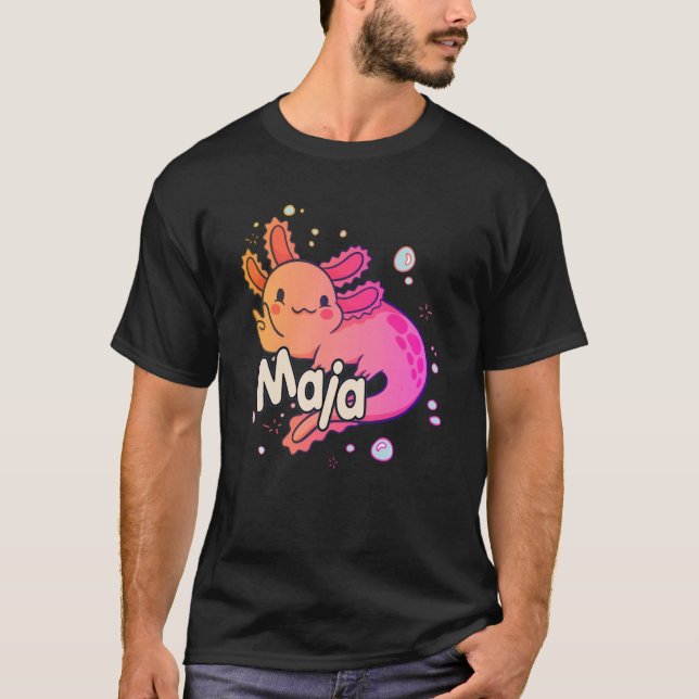 T-shirt MAJA - Beau nom de fille avec adorable AXOLOTL (Devant)