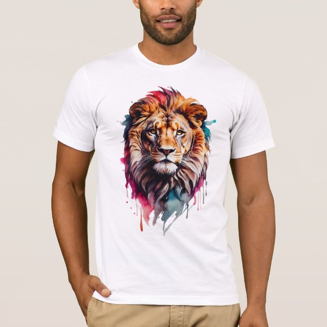 T-shirt Majestic Aquarelle Splash Art Lion Bold (Devant)