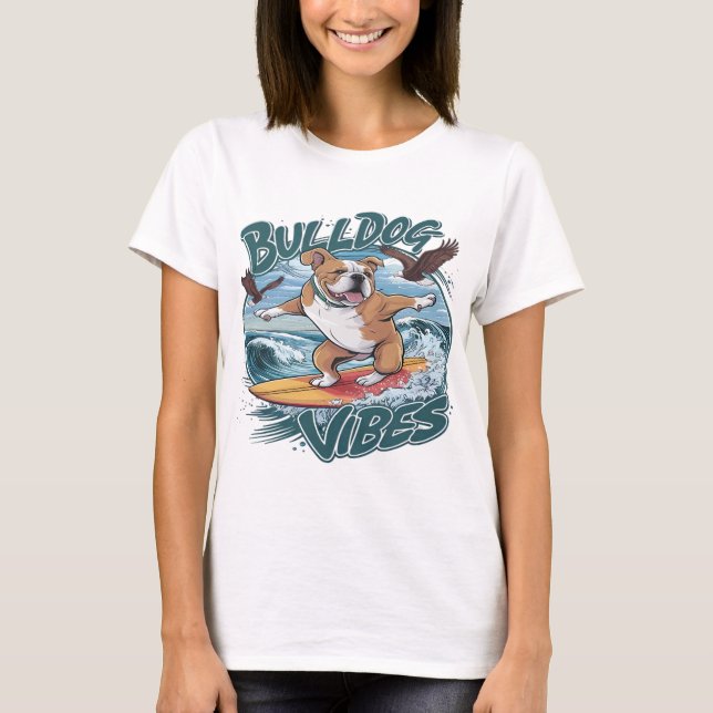 T-shirt Majestic Bulldog Surfer (Devant)