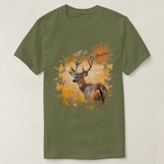T-shirt Majestic Deer in a Field of Wildflowers (Design devant)