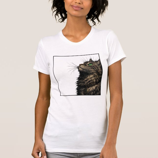 T-shirt Majestic Fluffy Cat Green Eyes Portrait (Devant)
