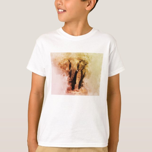 T-shirt Majestic Homme African Elephant Walking Aquarelle (Devant)