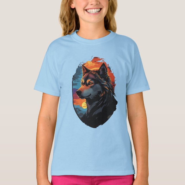 T-shirt Majestic Husky contre le coucher du soleil vue de  (Devant)