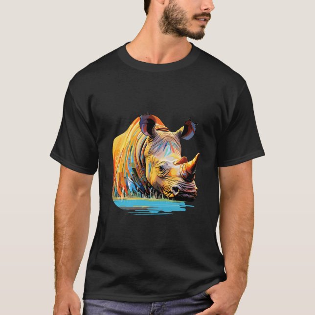 T-shirt Majestic Rhinoceros Animal World Faune Beauté (Devant)