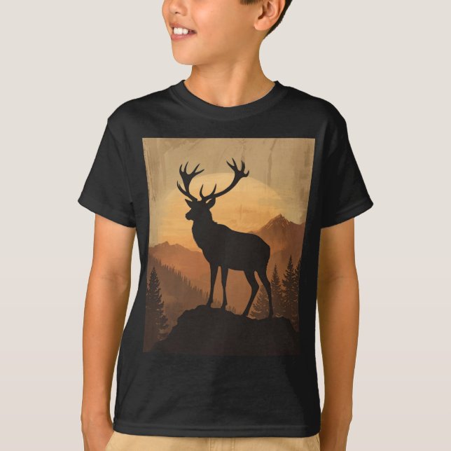 T-shirt Majestic Stag Deer Silhouette at Sunset (Devant)