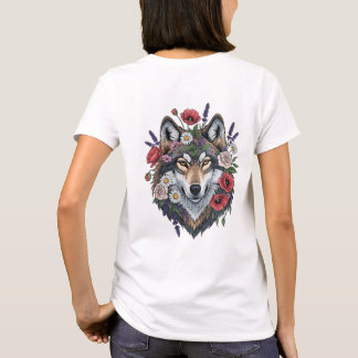 T-shirt Majestic Wolf with Floral Crown - Wildlife and Nat