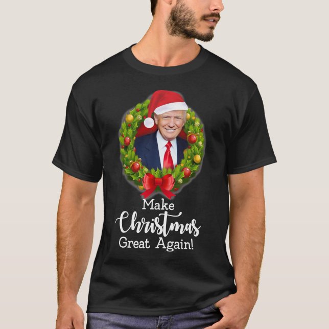 T-shirt Make Christmas Great Again with Trump on red backg (Devant)