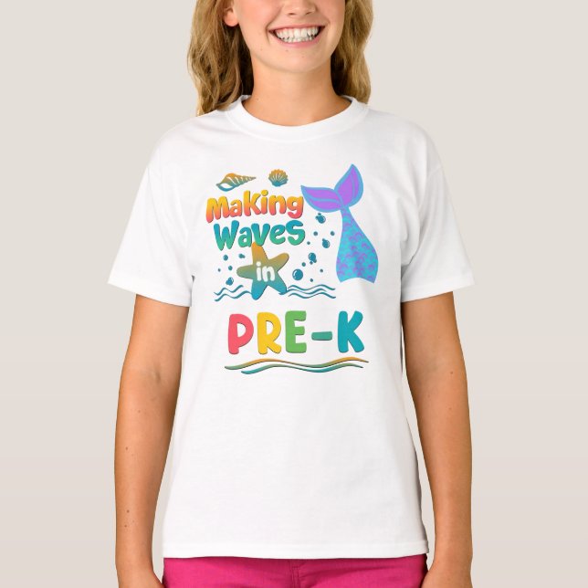 T-shirt Making Waves School Shirt Pre-K to 2nd Grade Girl  (Devant)