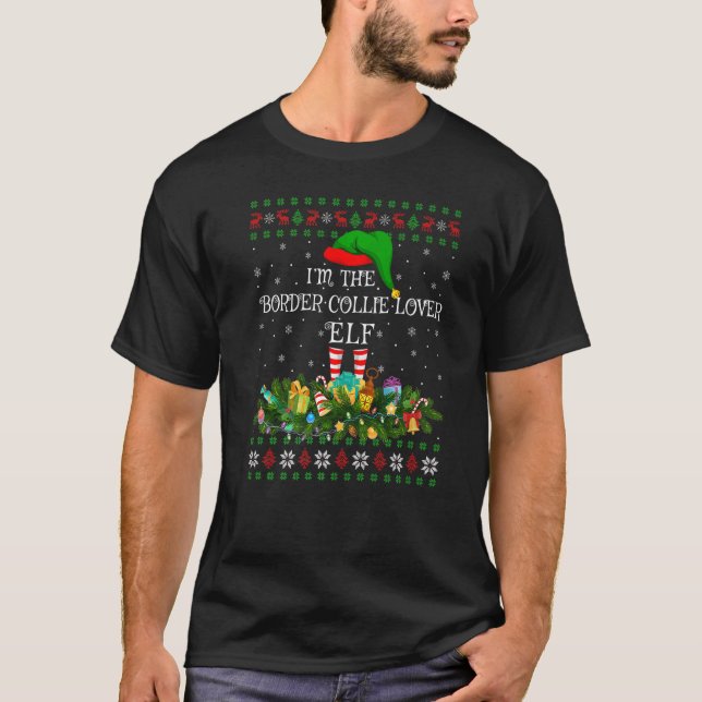 T-shirt Mal Je Suis La Frontière Collie Elf Noël (Devant)
