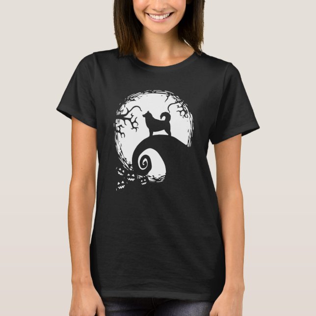 T-shirt Malamute d'Alaska et lune Halloween (Devant)