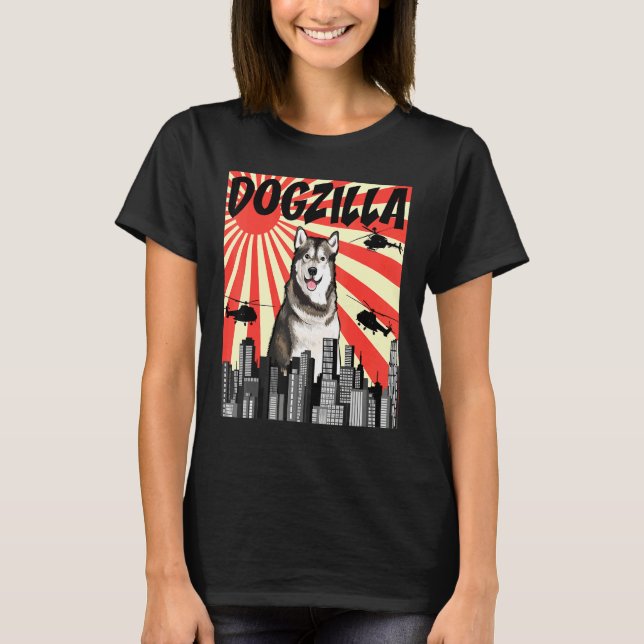 T-shirt Malamute japonais rétro Dogzilla Alaskan (Devant)