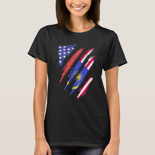 T-shirt Malaysian American Patriot Grown Heart Flag Stripe (Devant)