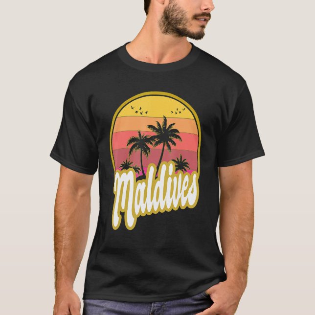 T-shirt Maldives Beach Retro Sunset (Devant)
