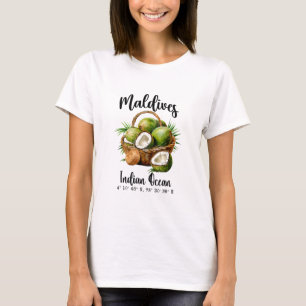 T-shirt Maldives Cocotier Océan Indien Île Tropicale Gps 