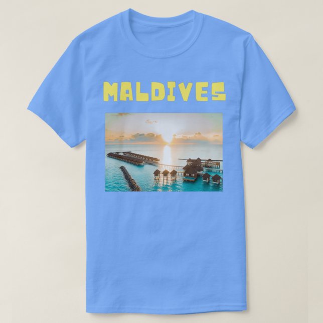 T-shirt Maldives water bungalows sun shire (Design devant)