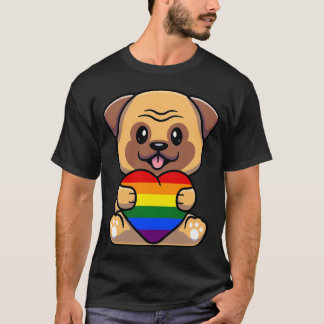 T-shirt Mâle avec cœur de drapeau arc-en-ciel fière