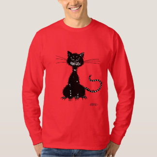 T-shirt Mâle mauvais grunge foncé de chat noir à manches