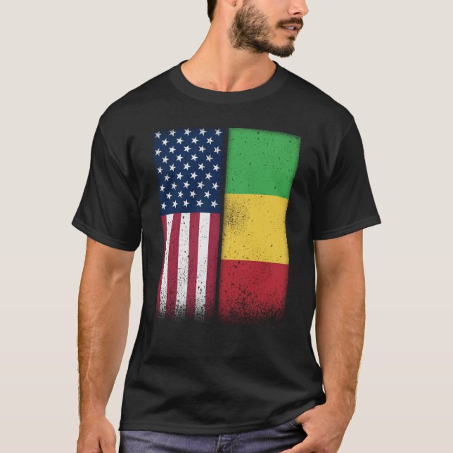T-shirt Mali Malien Drapeaux américains Fiers USA Mali (Devant)
