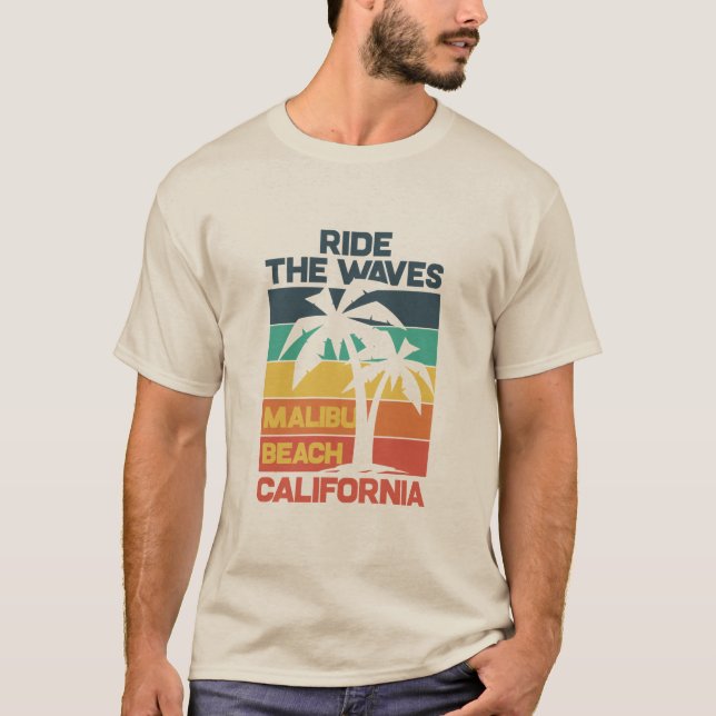 T-shirt Malibu Beach Surf Vintage Design (Devant)