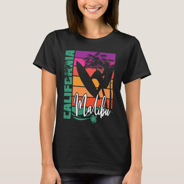 T-shirt Malibu California Retro Sunset Beach Surfer Surfin (Devant)