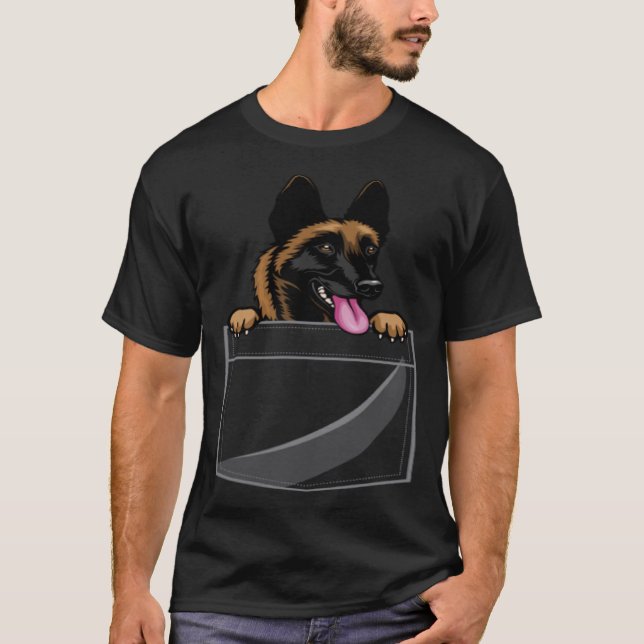 T-shirt Malinois Belge Dans Une Poche (Devant)