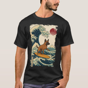 T-shirt Malinois belge surfant sur la vague japonaise de K