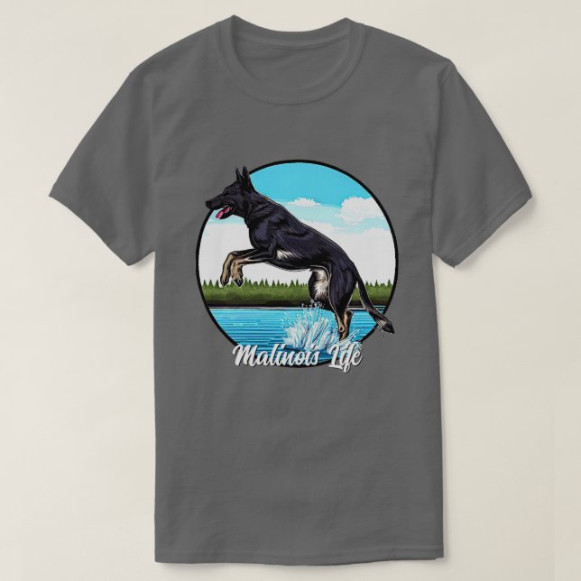 T-shirt Malinois noir dans l'eau (Design devant)