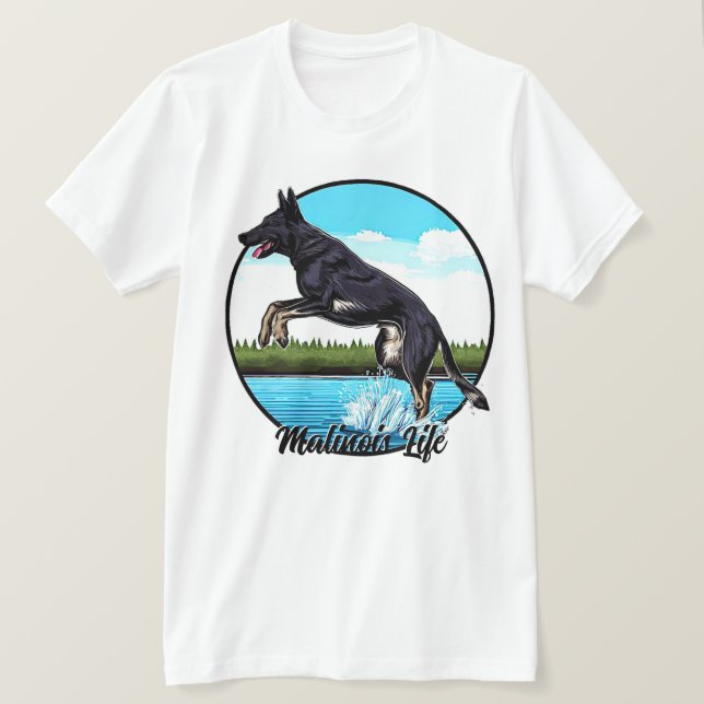 T-shirt Malinois noir dans l'eau (Design devant)