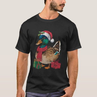 T-shirt Mallard Bird Noël Fête Santa Hat Mallard