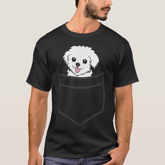 T-shirt Maltais Dans La Poche Chiens Maltais Mignons (Devant)