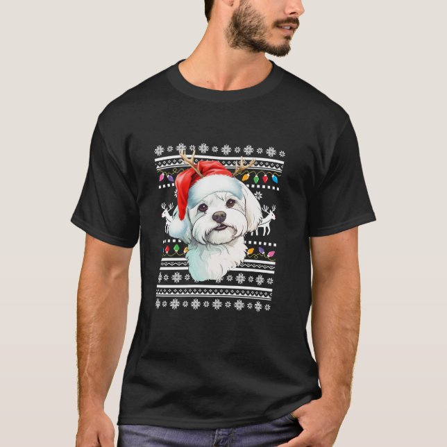 T-shirt Maltais moche Père Noël Christmas Lights chien Noë (Devant)